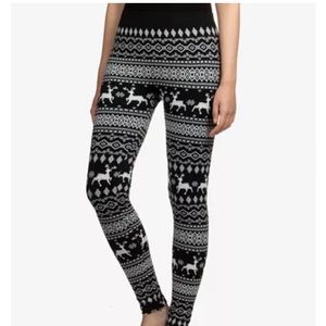 Reindeer Patterned Fleece-Lined Leggings